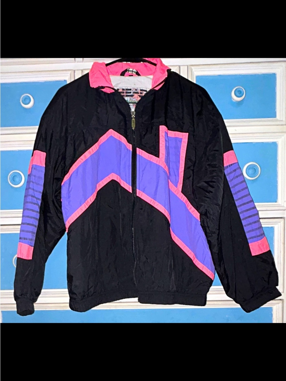 Vintage Head Black Jacket with Purple & Pink accents